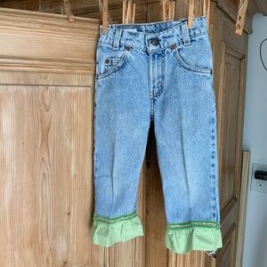 Levi's Light Blue Kids Jeans with Green Gingham Ruffle Cuffs